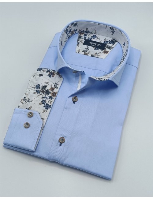 Chemise bleu ciel/floral pliée