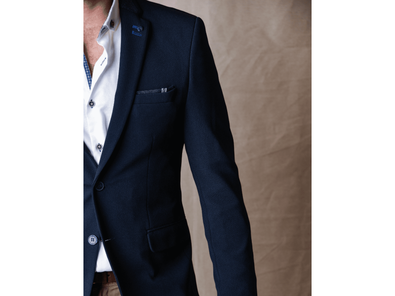 Veste blazer bleu marine détails imprimé gris poche