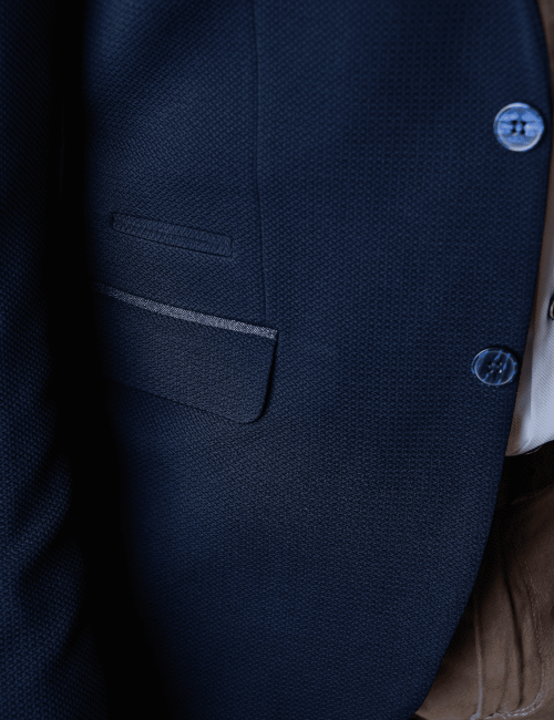 Veste blazer bleu marine détails imprimé gris zoom poche