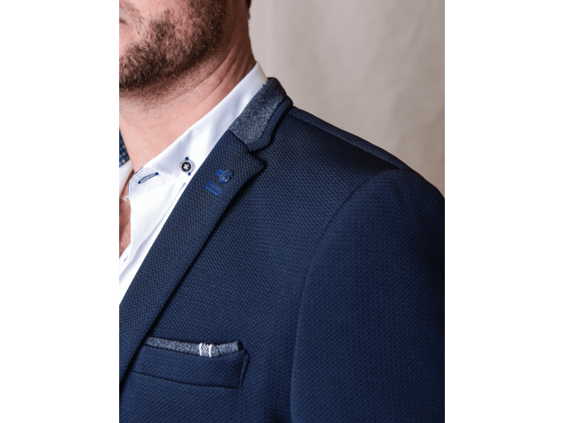Veste blazer bleu marine détails imprimé gris zoom col